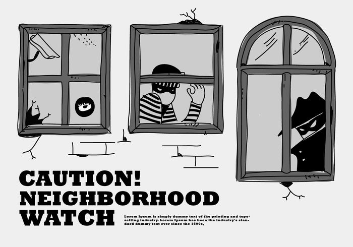 Robbery Neighborhood Watch Bij Window Vector Illustration