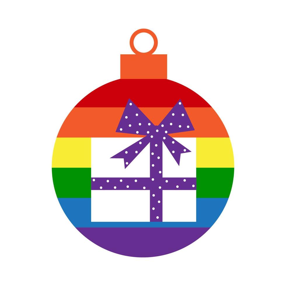 regenboog lgbt Kerstmis bal decoratie met geschenk vector