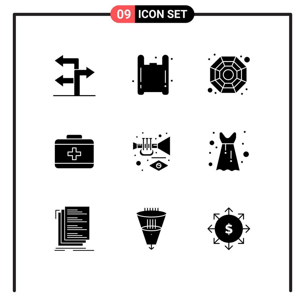 reeks van 9 modern ui pictogrammen symbolen tekens voor blouse japon carnaval Chinese muziek- zorg bewerkbare vector ontwerp elementen