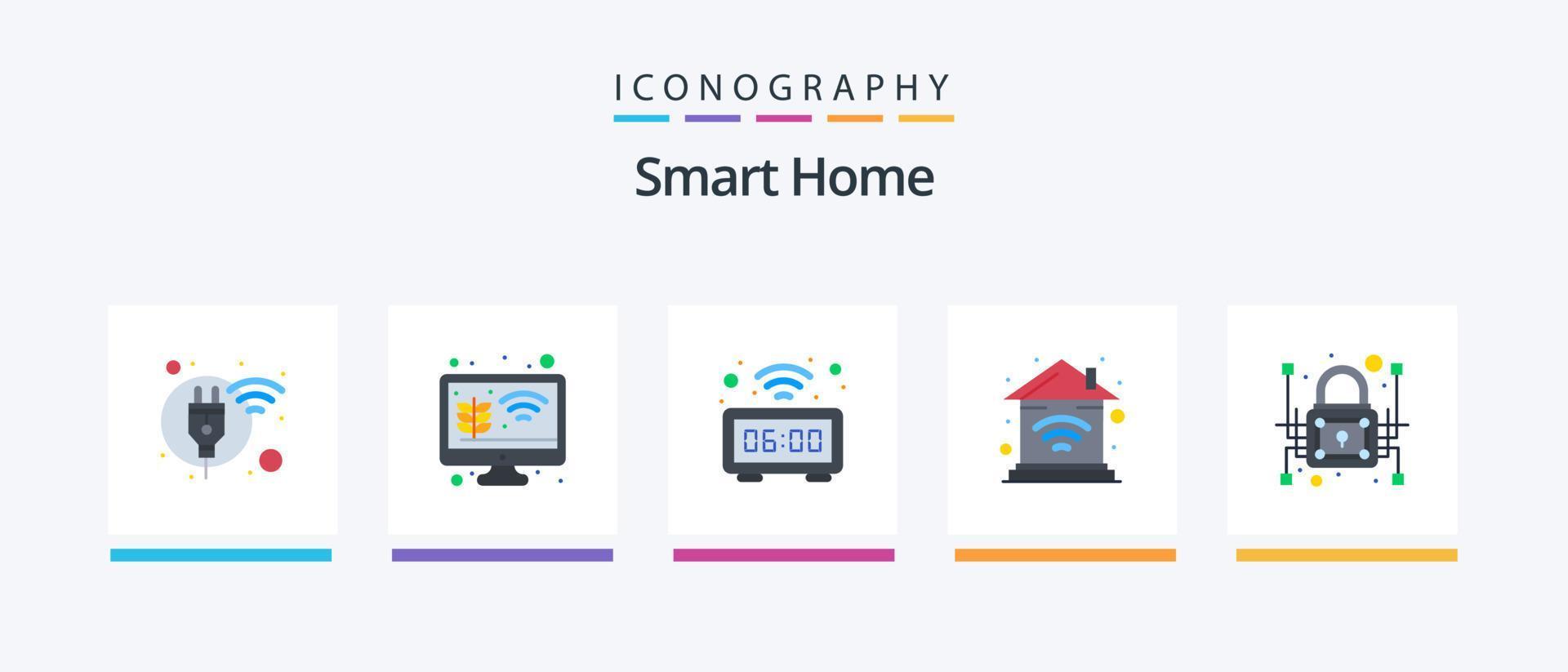 slim huis vlak 5 icoon pak inclusief slim. huis. toezicht houden op groei. pols. technologie. creatief pictogrammen ontwerp vector