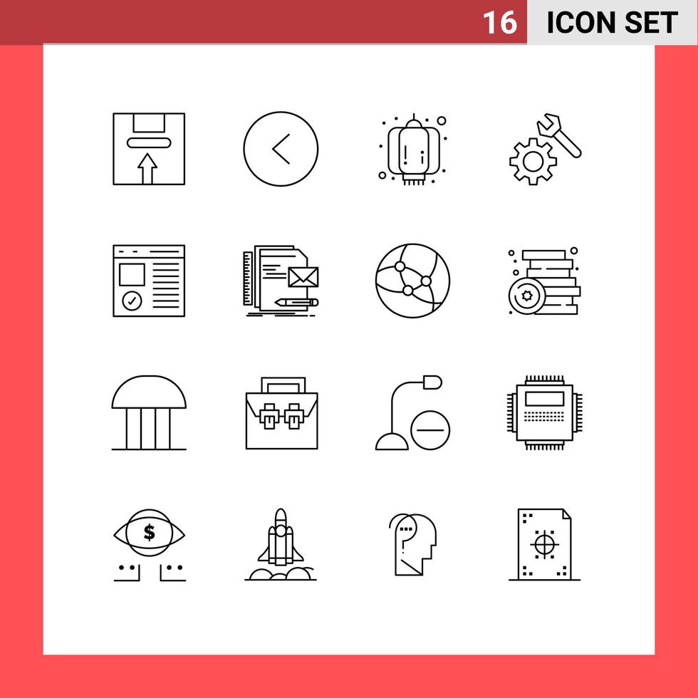 modern reeks van 16 contouren pictogram van ontwikkelen browser China uitrusting instelling bewerkbare vector ontwerp elementen