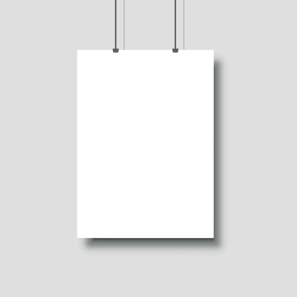 sjabloon van wit blanco vector poster. mockup hangende Aan de muur. kader voor papier vel. geïsoleerd Aan grijs achtergrond. vector illustratie