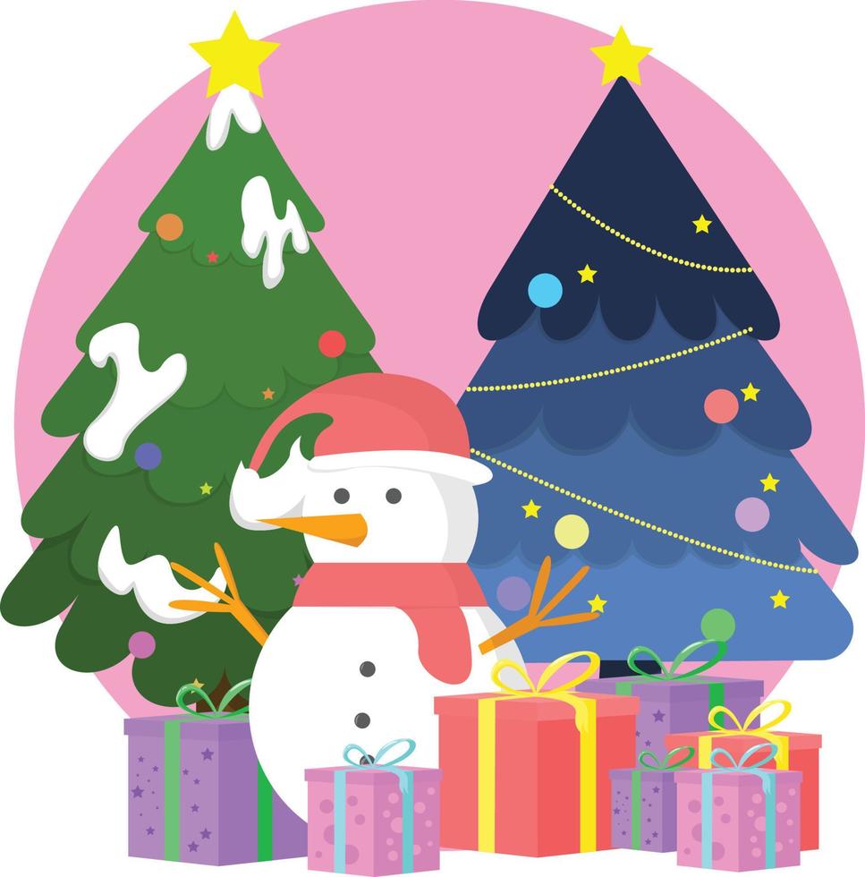 Kerstmis illustratie vector vlak stijl boom geschenk en sneeuw Mens winter seizoen