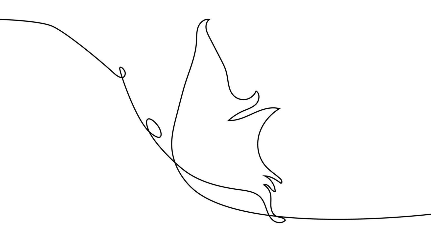 doorlopend een lijn tekening. vliegend vlinder logo. zwart en wit illustratie. concept voor logo, kaart, banier vector