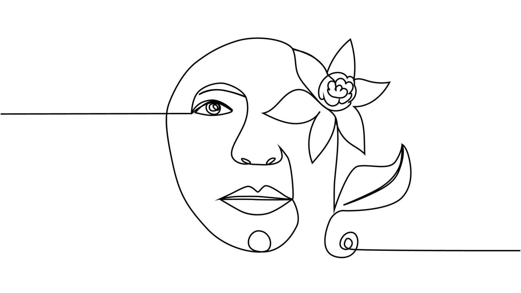 vrouw gezicht met bloemen een lijn tekening. doorlopend lijn tekening kunst. bloem boeket in vrouw vector