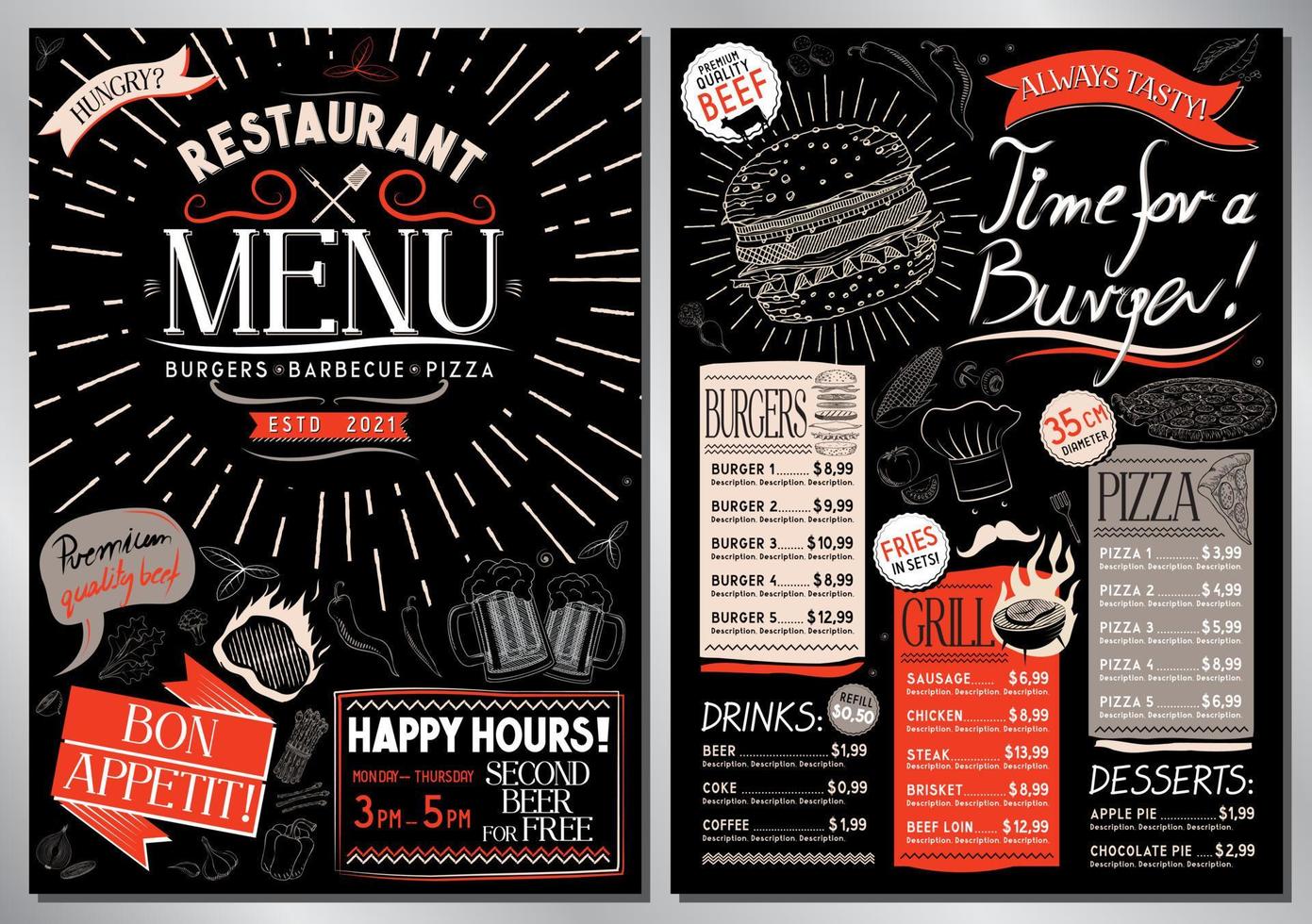 rooster restaurant menu sjabloon vector