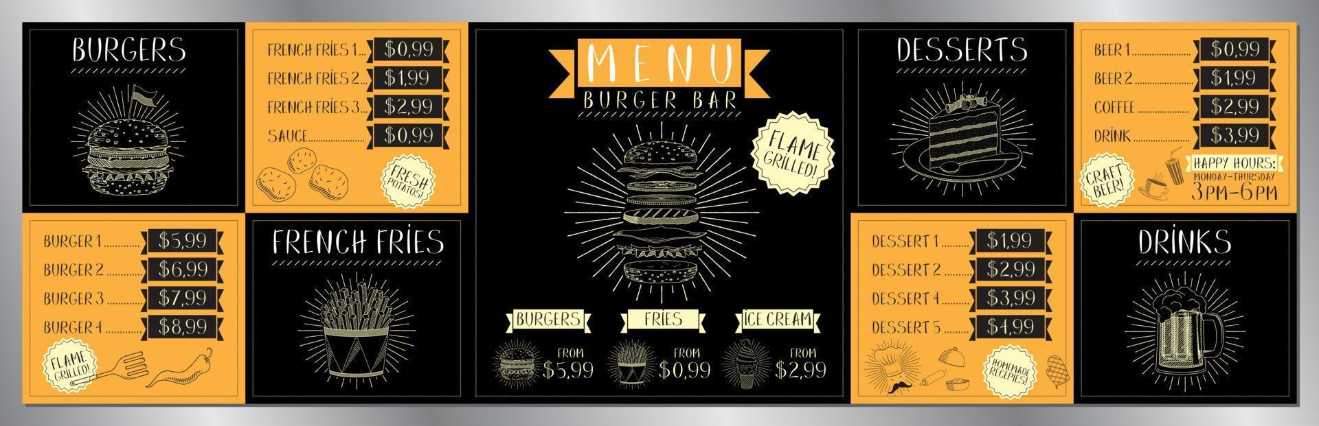 hamburger bar bord menu sjabloon vector