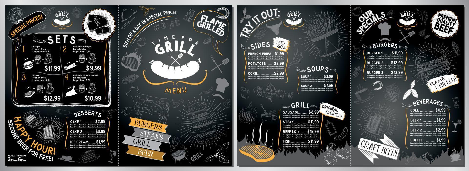 barbecue restaurant menu kaart vector