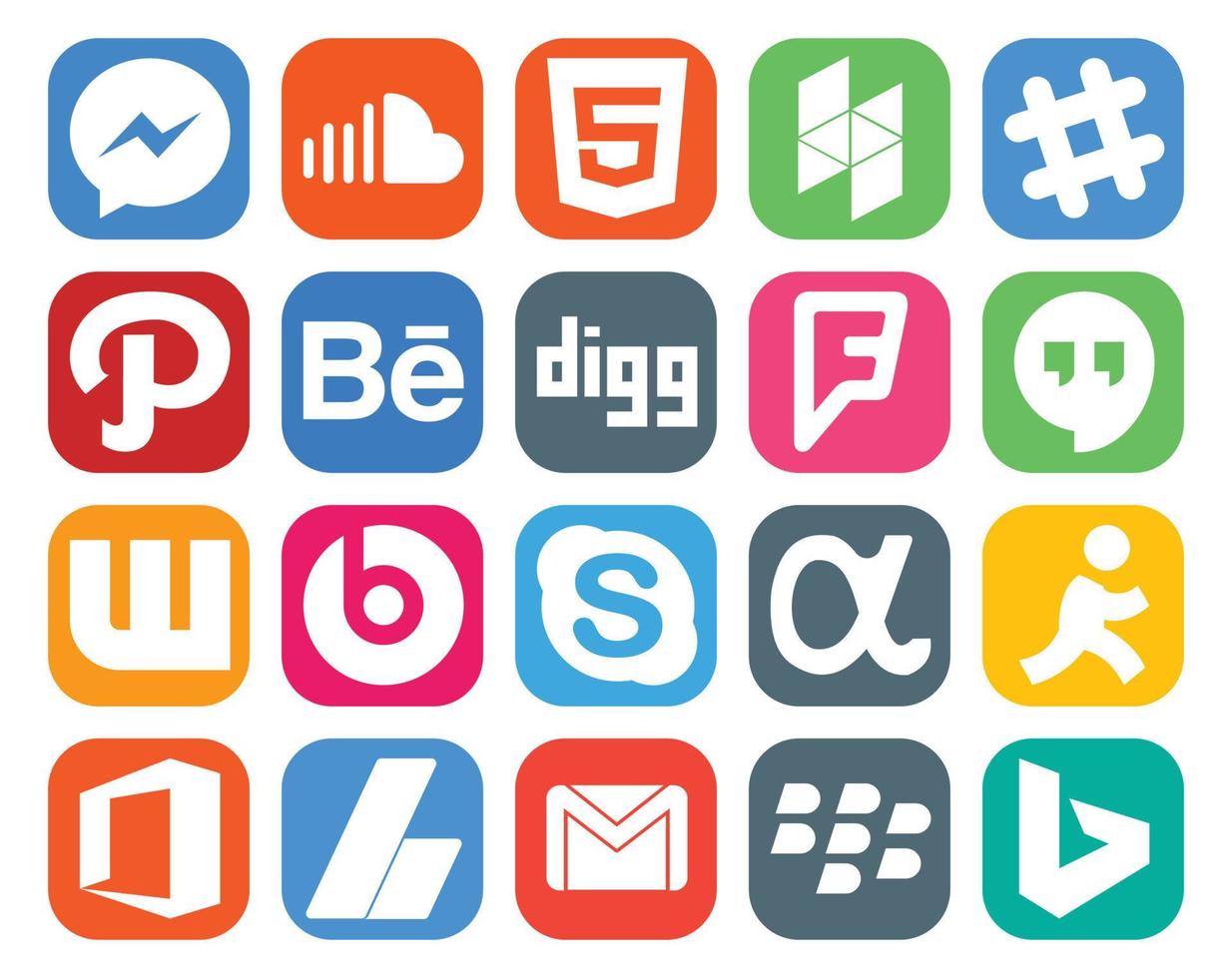20 sociaal media icoon pak inclusief app netto skype pad beats pil hangouts vector