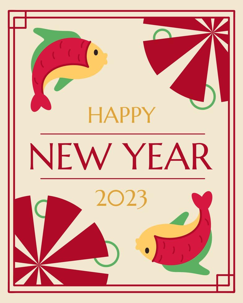 Chinese nieuw jaar felicitatie ansichtkaart met oosters vissen vector illustratie in vlak stijl