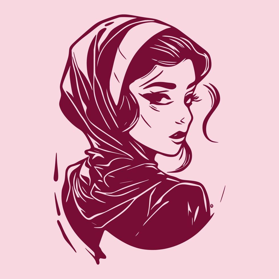 reeks van elegant en modieus hijab vrouw hand getekend, anime stijl. modern abstract gezichten mode hijab meisje vector