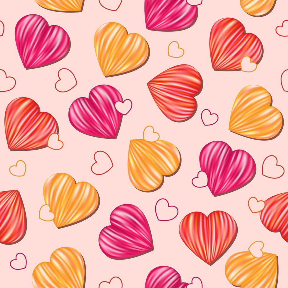 valentijnsdag dag naadloos achtergrond met gestreept rood, geel, roze harten. vector patroon voor decoratie van bruiloft, verloving evenement