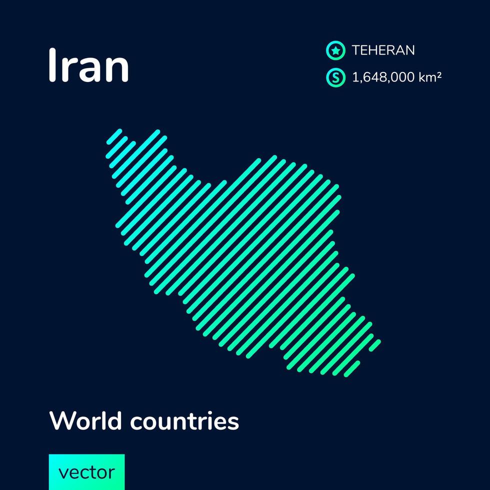 vlak vector neon digitaal ik rende kaart in turkoois kleuren Aan een donker blauw achtergrond. gestileerde kaart icoon van iran. infographic element.