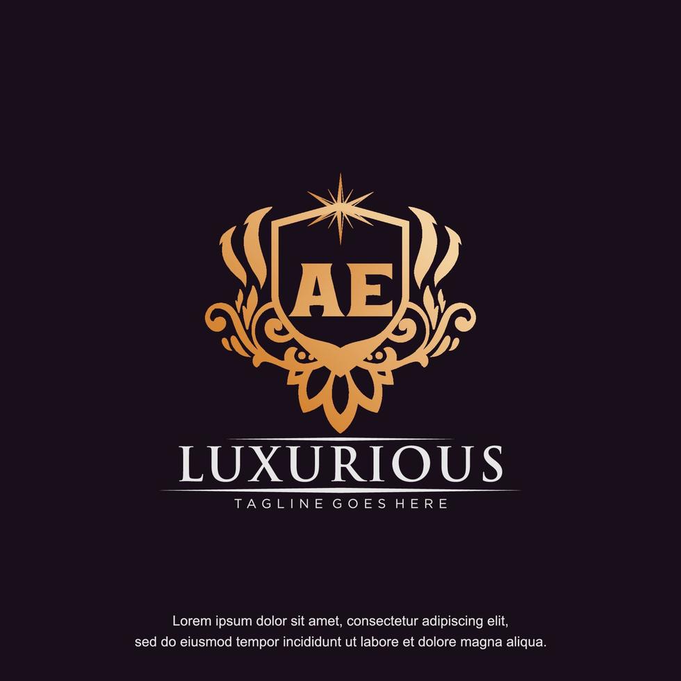 ae eerste brief luxe ornament goud monogram logo sjabloon vector kunst.