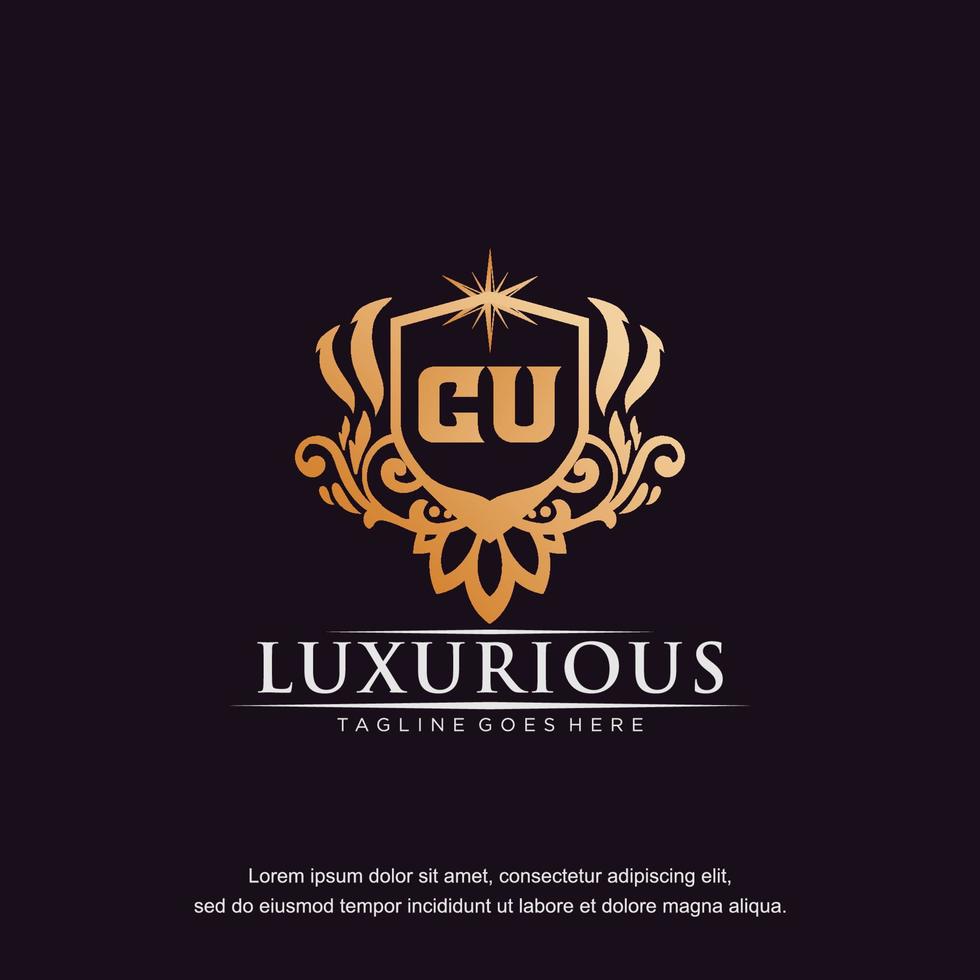 cu eerste brief luxe ornament goud monogram logo sjabloon vector kunst.