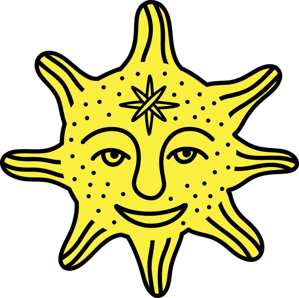 grappig zon met een lief gezicht. freaky eigenzinnig zon in modern tekening stijl vector