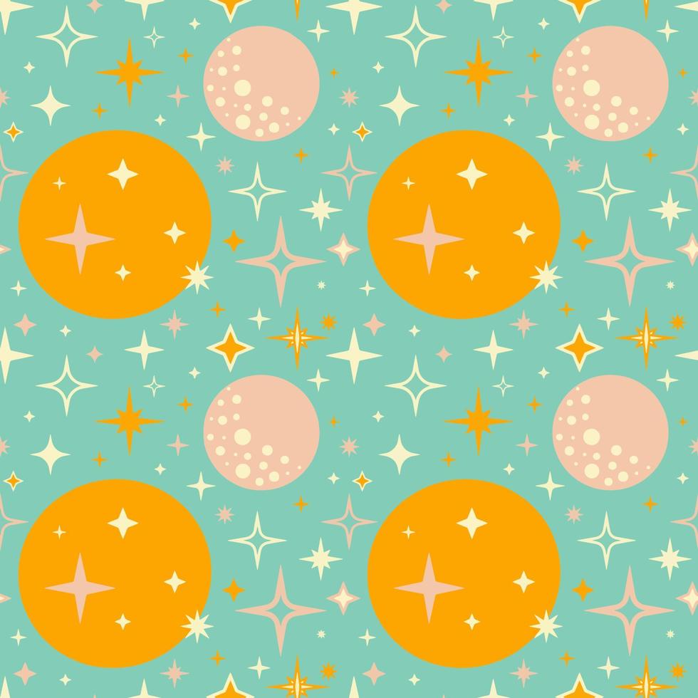 retro wijnoogst naadloos patroon met maan en sterren in Jaren 50 stijl . vector illustratie