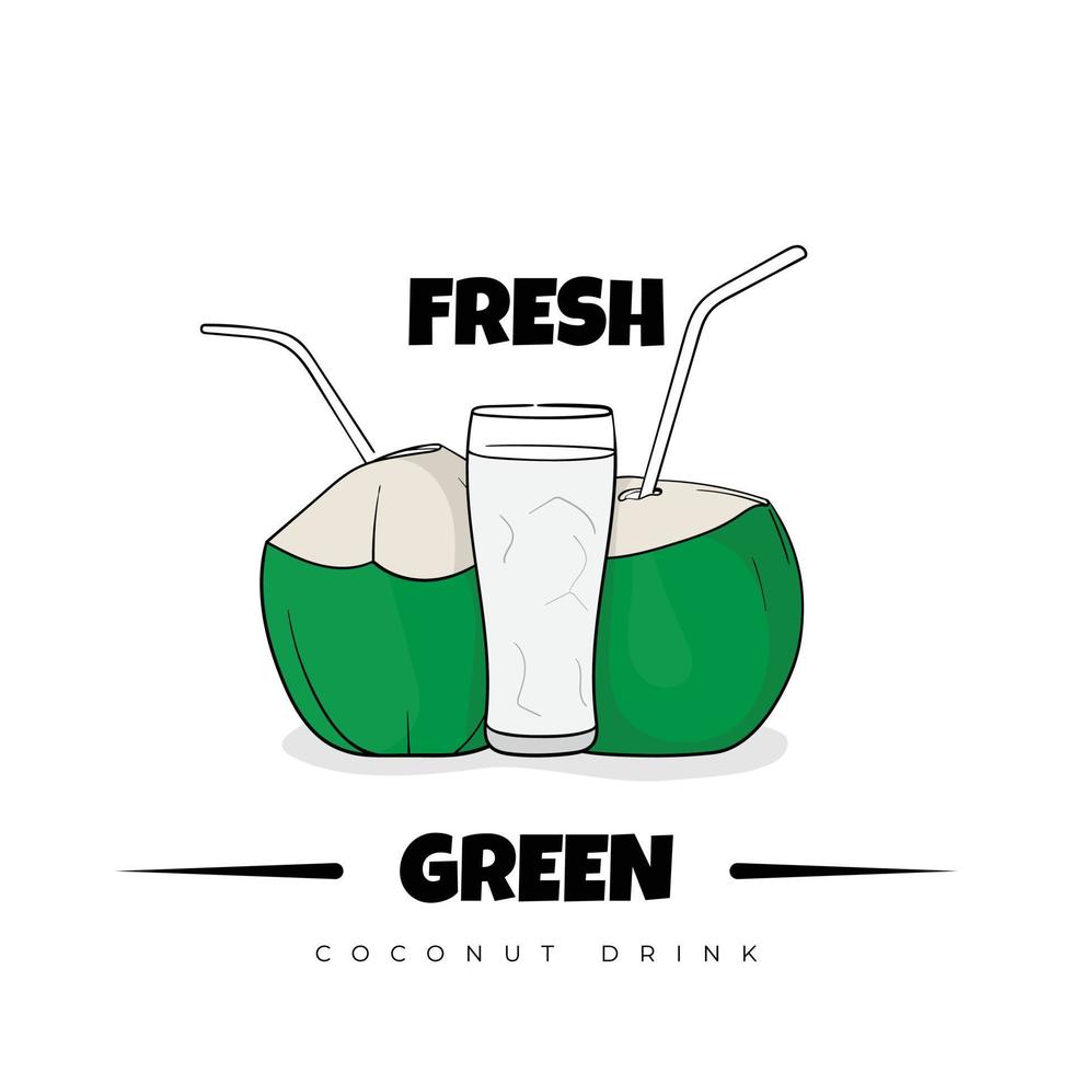 twee jong kokosnoot met rietje en kokosnoot water in een glas ontwerp voor gezond drinken sjabloon ontwerp vector