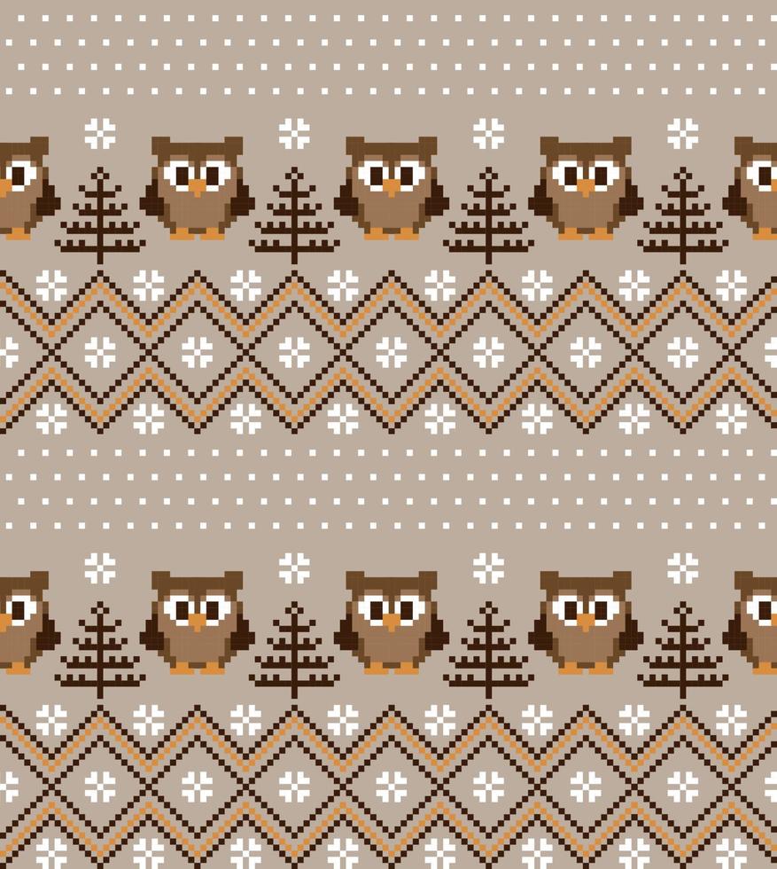 nieuw jaar Kerstmis patroon pixel met uilen vector illustratie