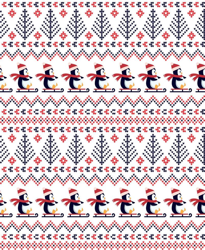 gebreid Kerstmis en nieuw jaar patroon de pinguïns. wol breiwerk trui ontwerp. behang omhulsel papier textiel afdrukken. eps 10 vector