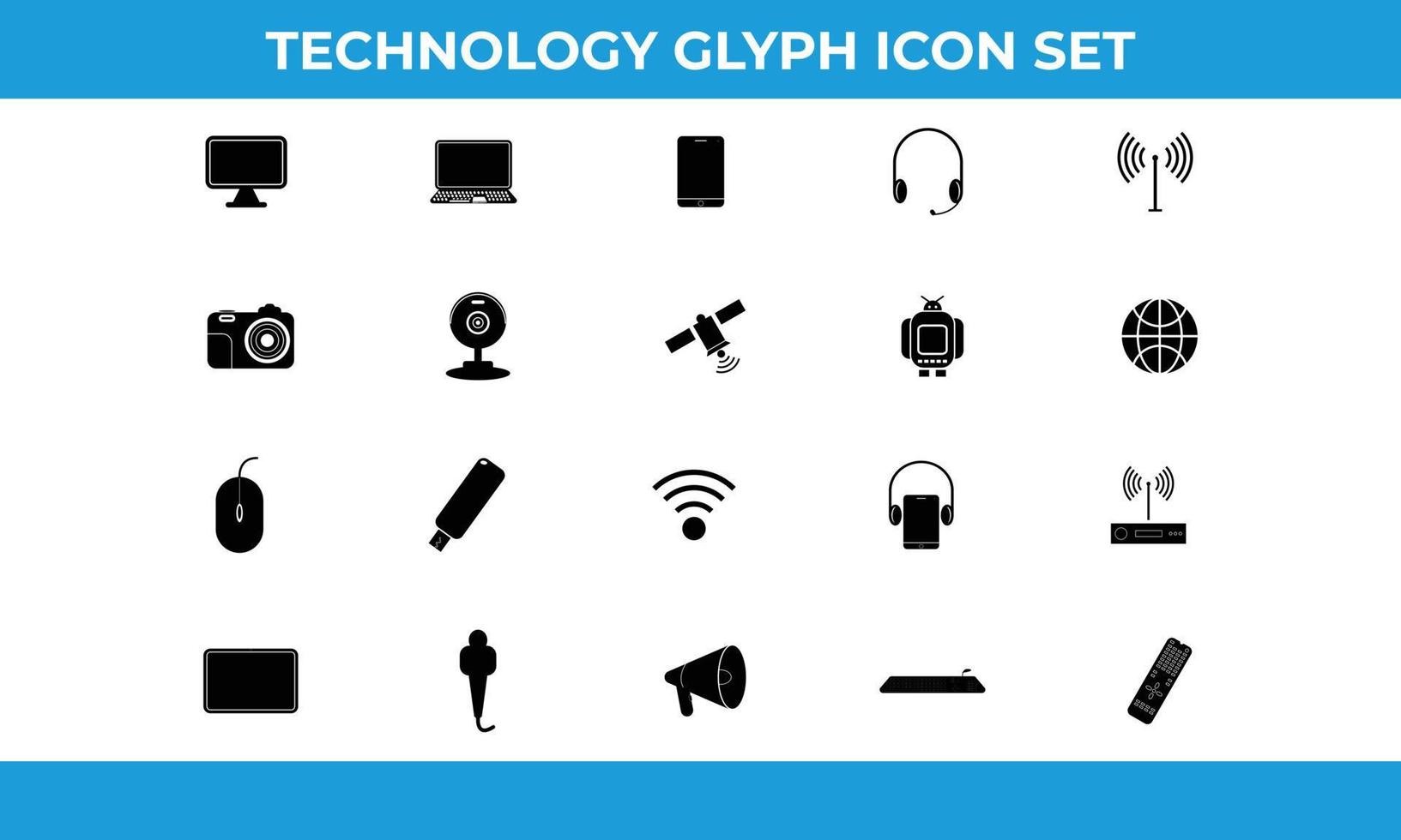 glyph technologie en multimedia pictogrammen. ontwerp elementen voor mobiel en web toepassingen. vector
