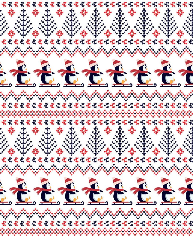 gebreid Kerstmis en nieuw jaar patroon de pinguïns. wol breiwerk trui ontwerp. behang omhulsel papier textiel afdrukken. eps 10 vector