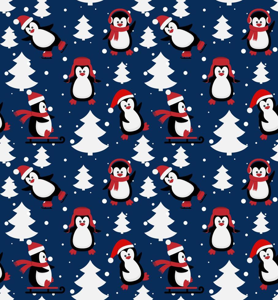 vrolijk Kerstmis naadloos patroon met pinguïns, in vector. vector