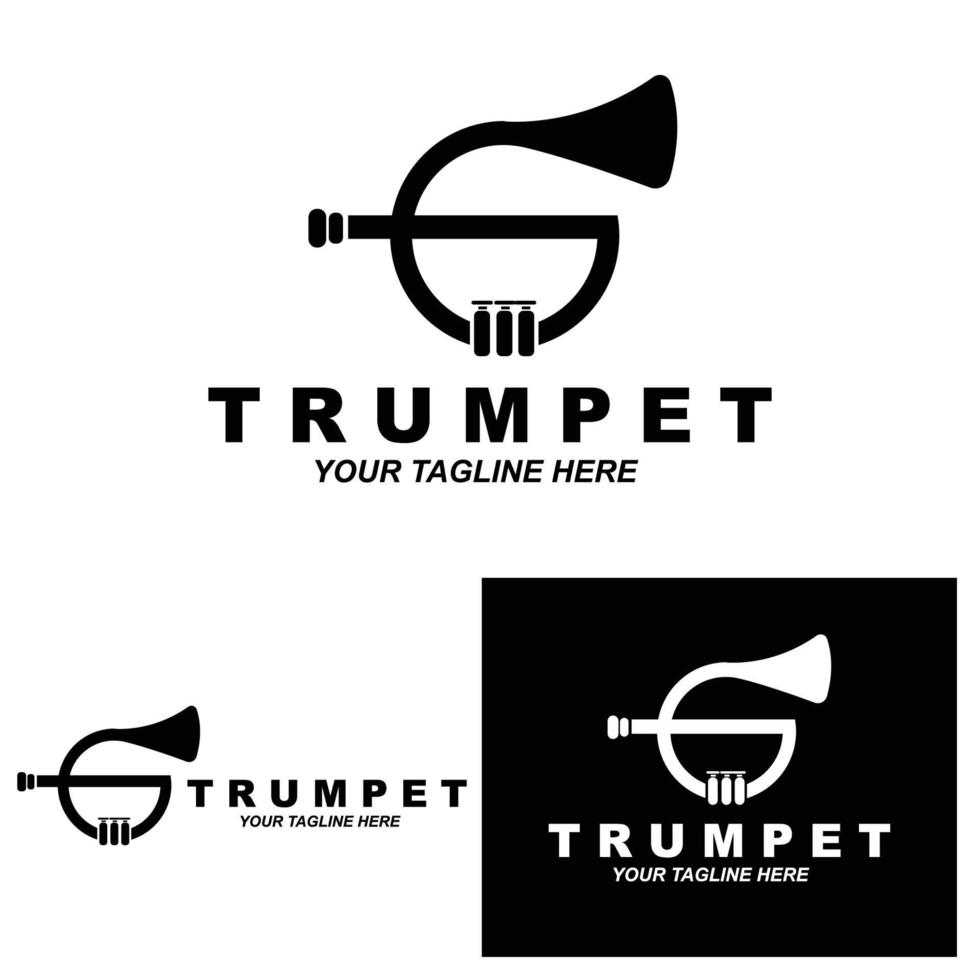 trompet logo ontwerp, melodie genereren, muziekinstrument vector schets illustratie