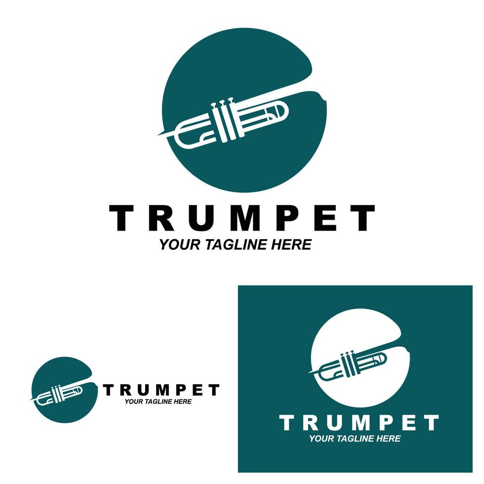 trompet logo ontwerp, melodie genereren, muziekinstrument vector schets illustratie