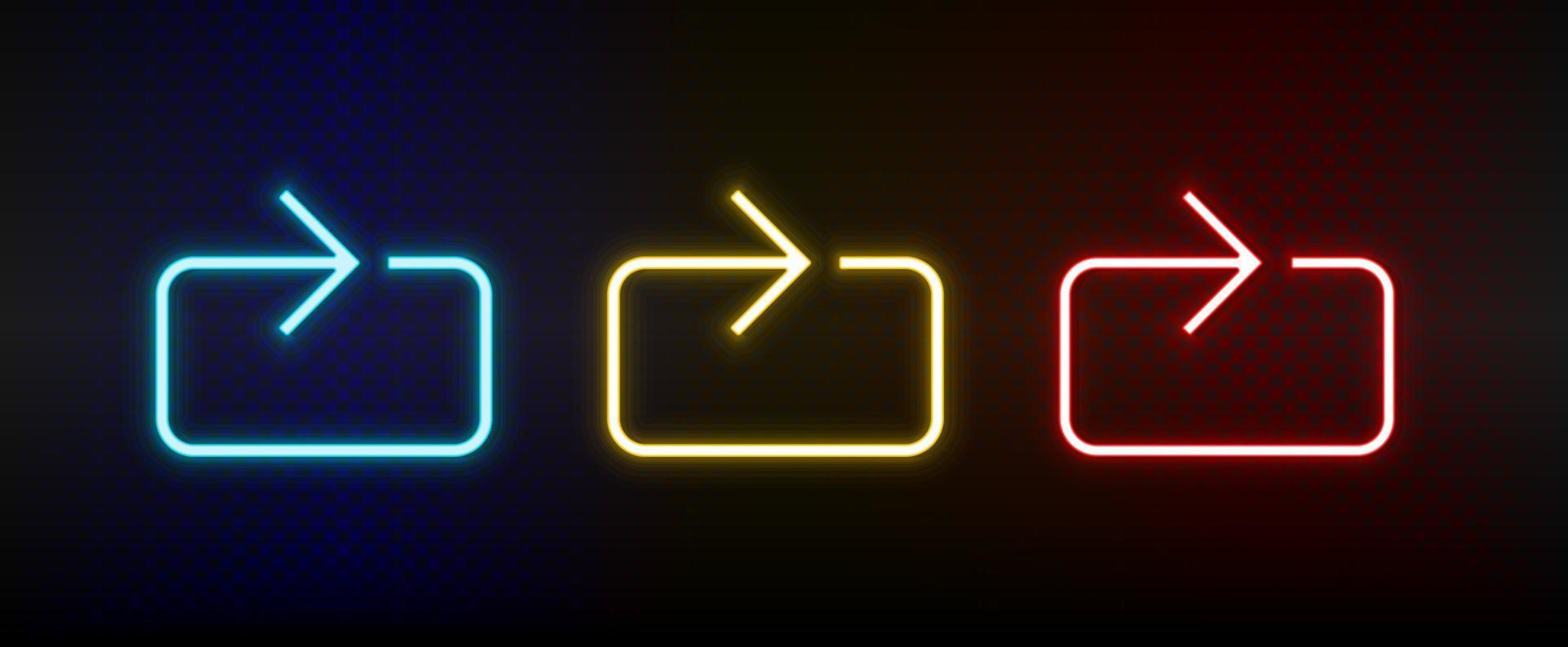 neon pictogrammen. ui pijl. reeks van rood, blauw, geel neon vector icoon Aan verduisteren achtergrond