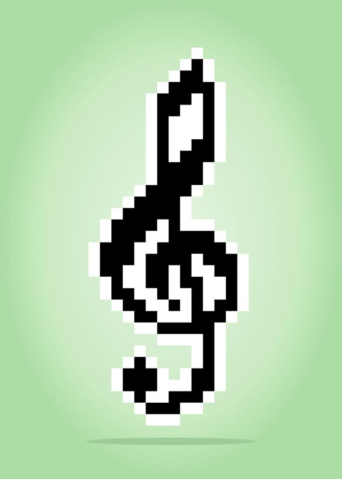 8-bits pixel van notenmuziek voor game-items en kruissteekpatronen in vectorillustraties. vector