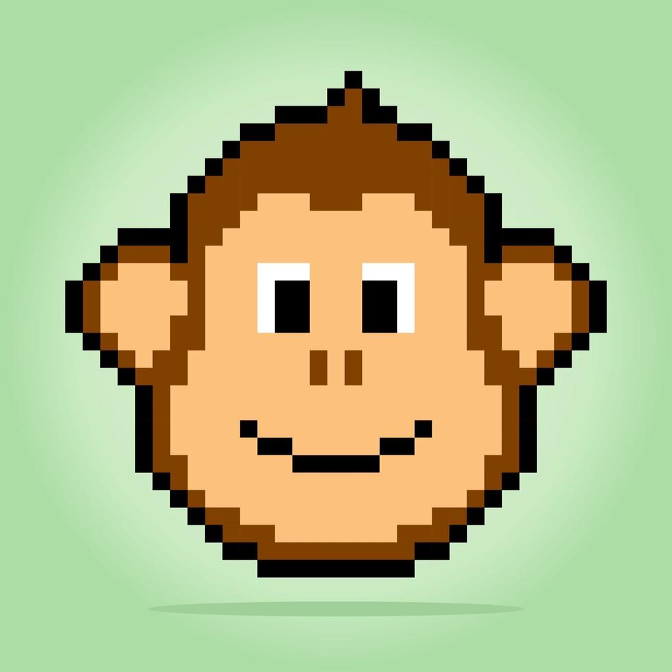 8 stukjes van aap hoofd pixels. dieren voor spel middelen en kruis steek patronen in vector illustraties.