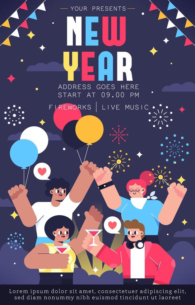 mensen vieren nieuw jaar partij poster vector