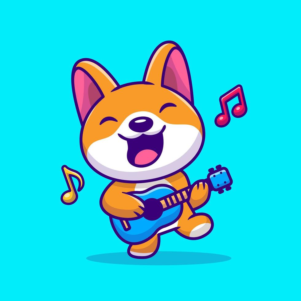 schattig corgi spelen gitaar tekenfilm vector icoon illustratie. dier muziek- icoon concept geïsoleerd premie vector. vlak tekenfilm stijl