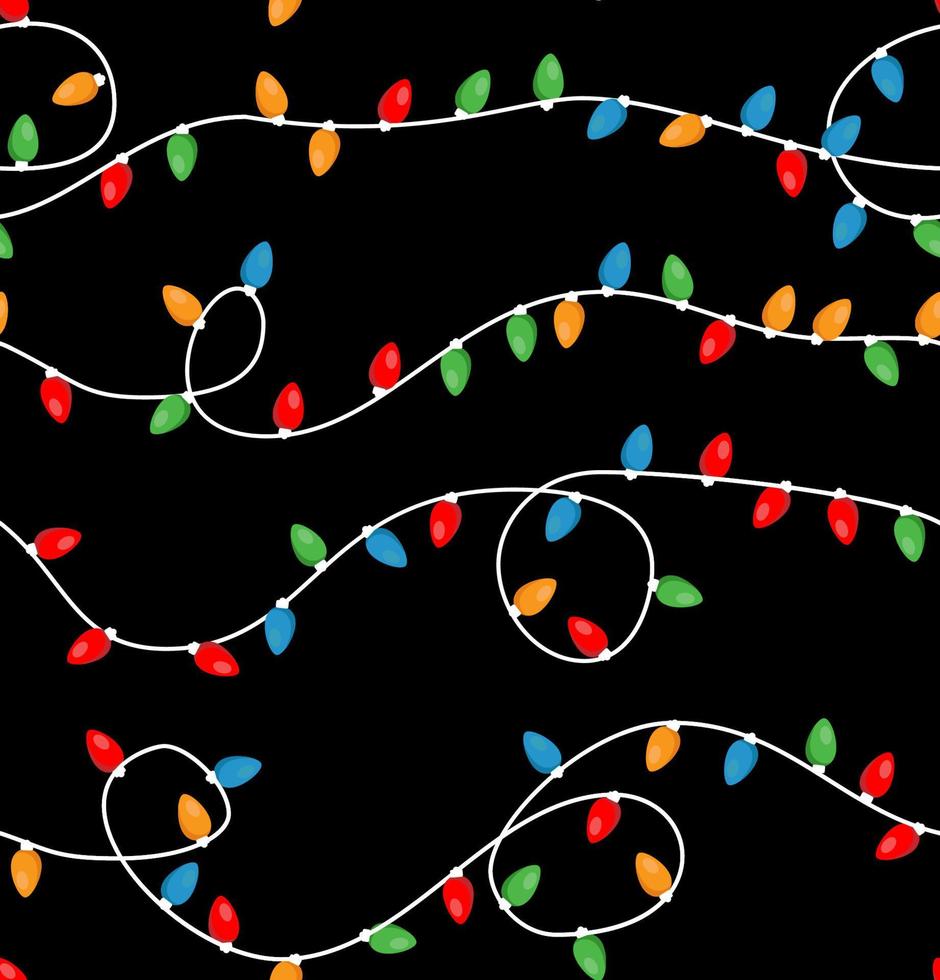 rood en groen vakantie Kerstmis en nieuw jaar met elkaar verweven draad kleurrijk lichten Aan wit achtergrond vector naadloos patroon. winter vakantie afdrukken