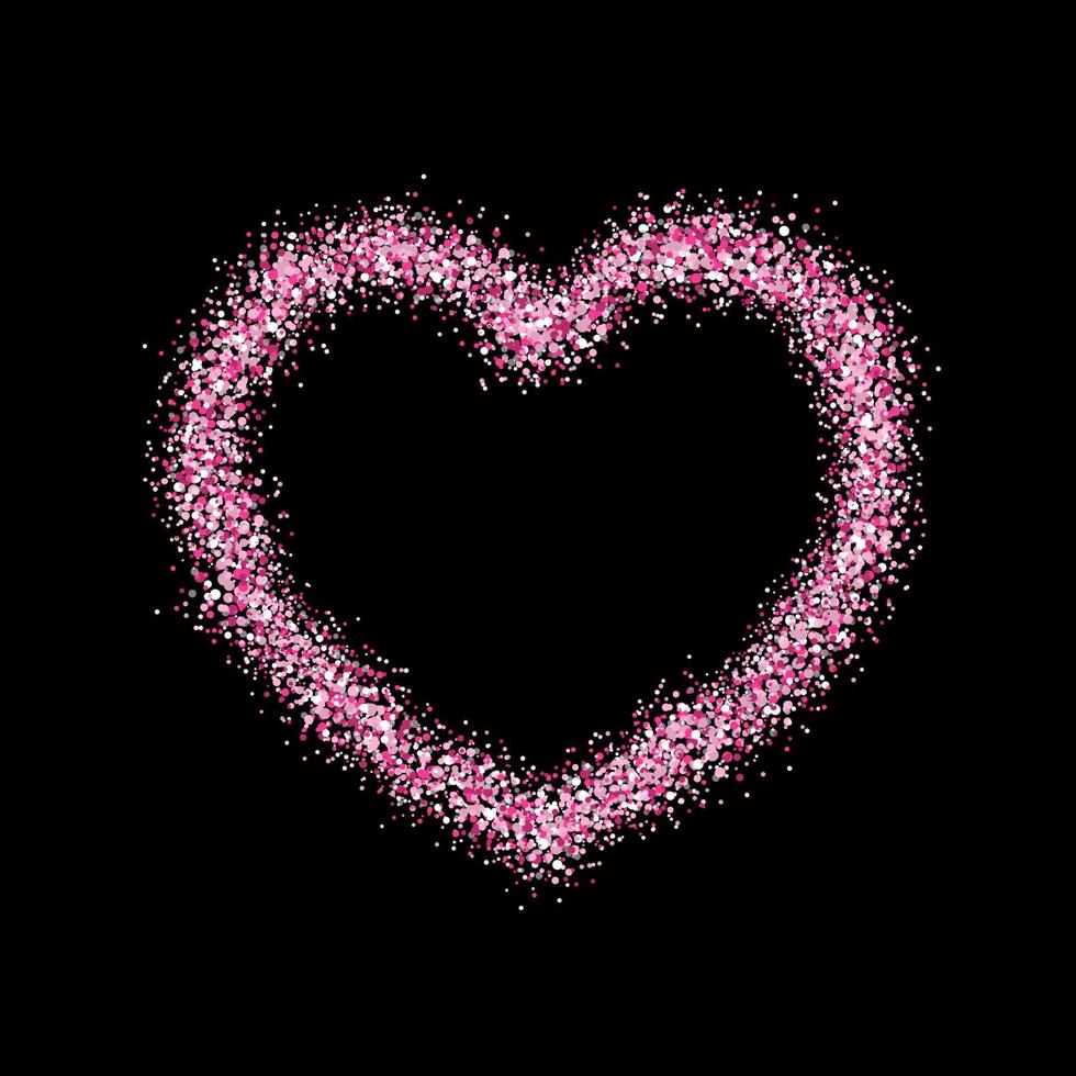 kader in de vorm van een hart gemaakt van sprankelend confetti Aan zwart achtergrond. valentijnsdag dag kaart sjabloon vector