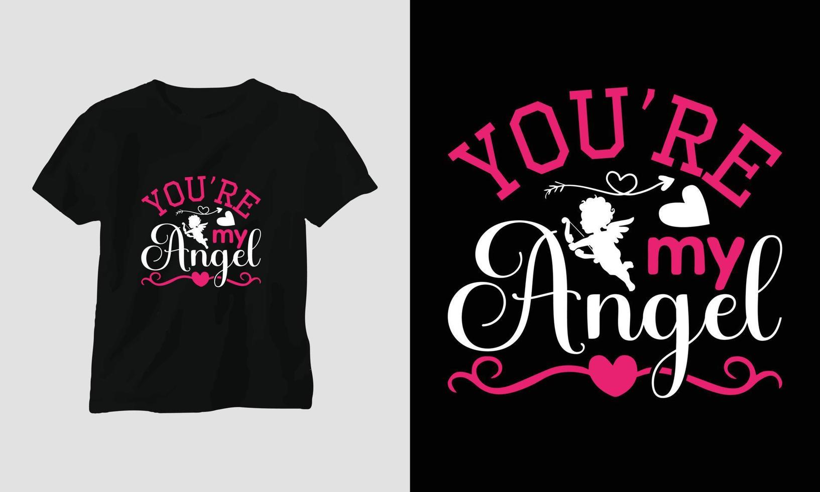 jij bent mijn engel - Valentijnsdag dag typografie t-shirt ontwerp met hart, pijl, kus, en motiverende citaten vector