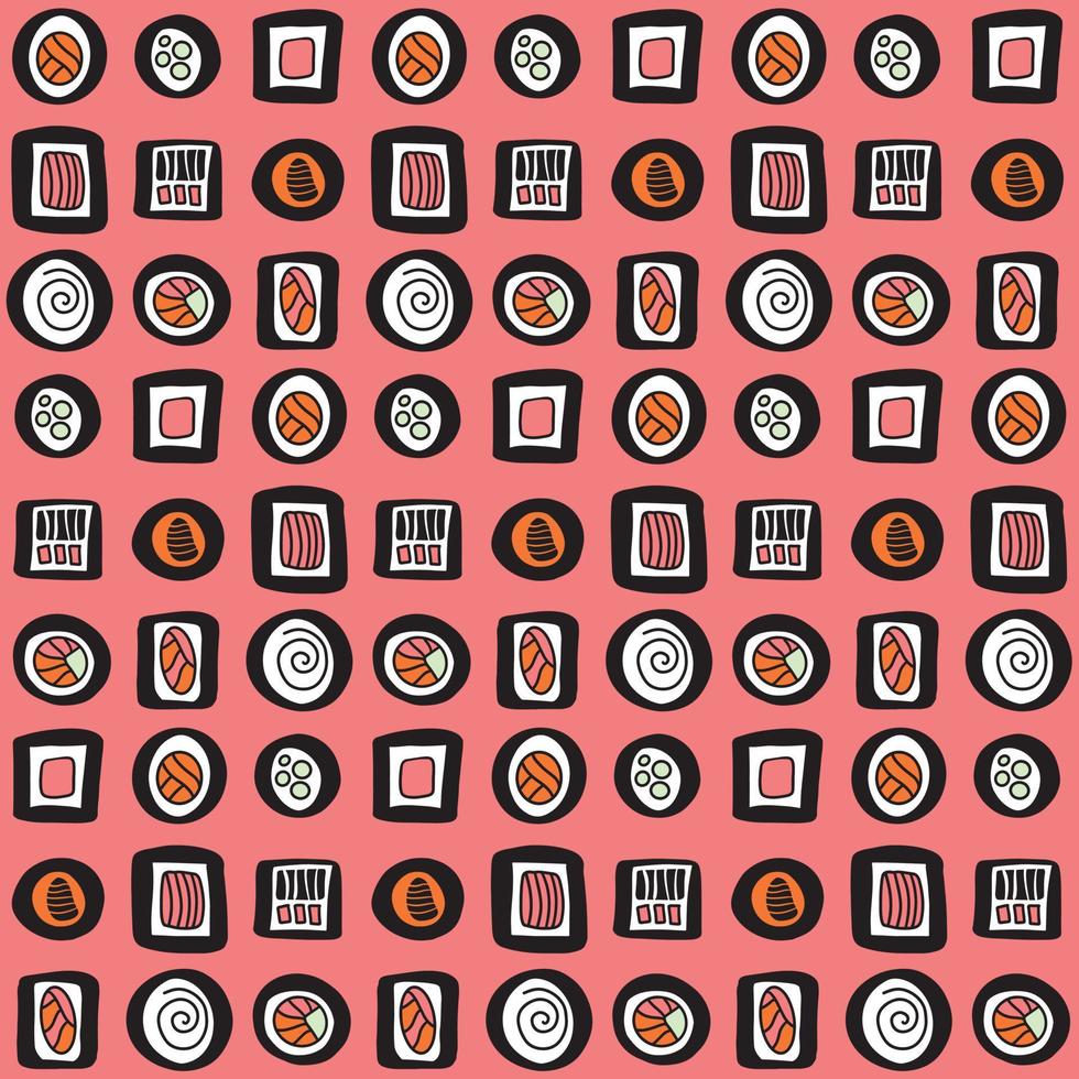 naadloos patroon achtergrond met hand- getrokken abstract meetkundig sushi tekening. gestileerde Aziatisch voedsel abstract symbool behang, achtergrond, afdrukken. herhaling textuur. vector