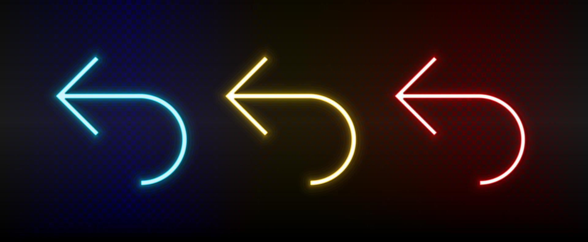 neon pictogrammen. ui pijl. reeks van rood, blauw, geel neon vector icoon Aan verduisteren achtergrond