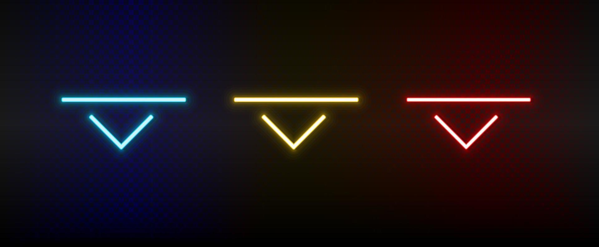 neon pictogrammen. ui pijl. reeks van rood, blauw, geel neon vector icoon Aan verduisteren achtergrond