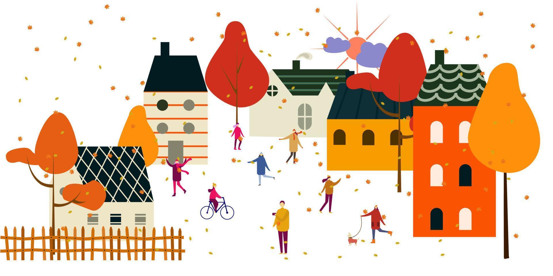 vector illustratie van mensen in de regen. herfst humeur. modieus retro stijl