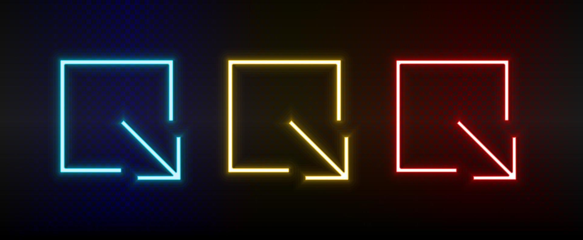 neon pictogrammen. ui pijl. reeks van rood, blauw, geel neon vector icoon Aan verduisteren achtergrond