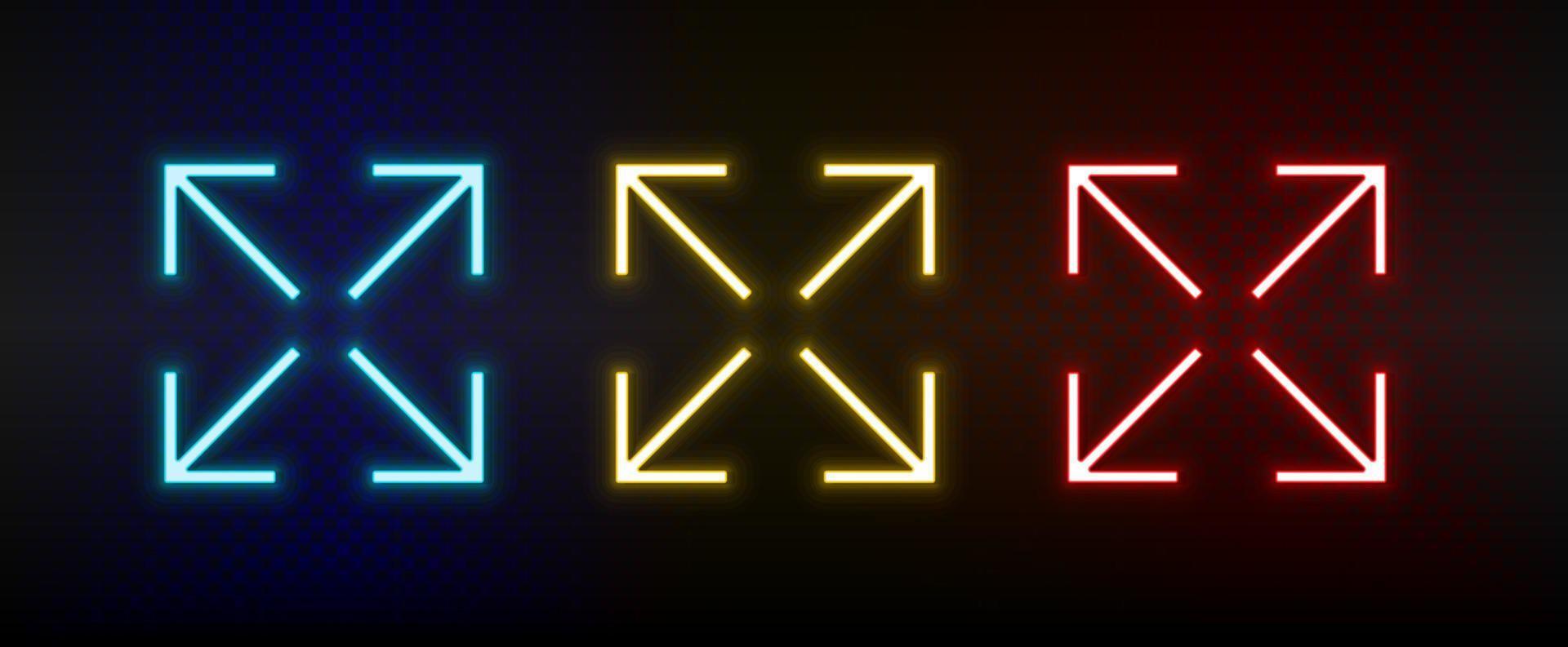 neon pictogrammen. ui pijl. reeks van rood, blauw, geel neon vector icoon Aan verduisteren achtergrond