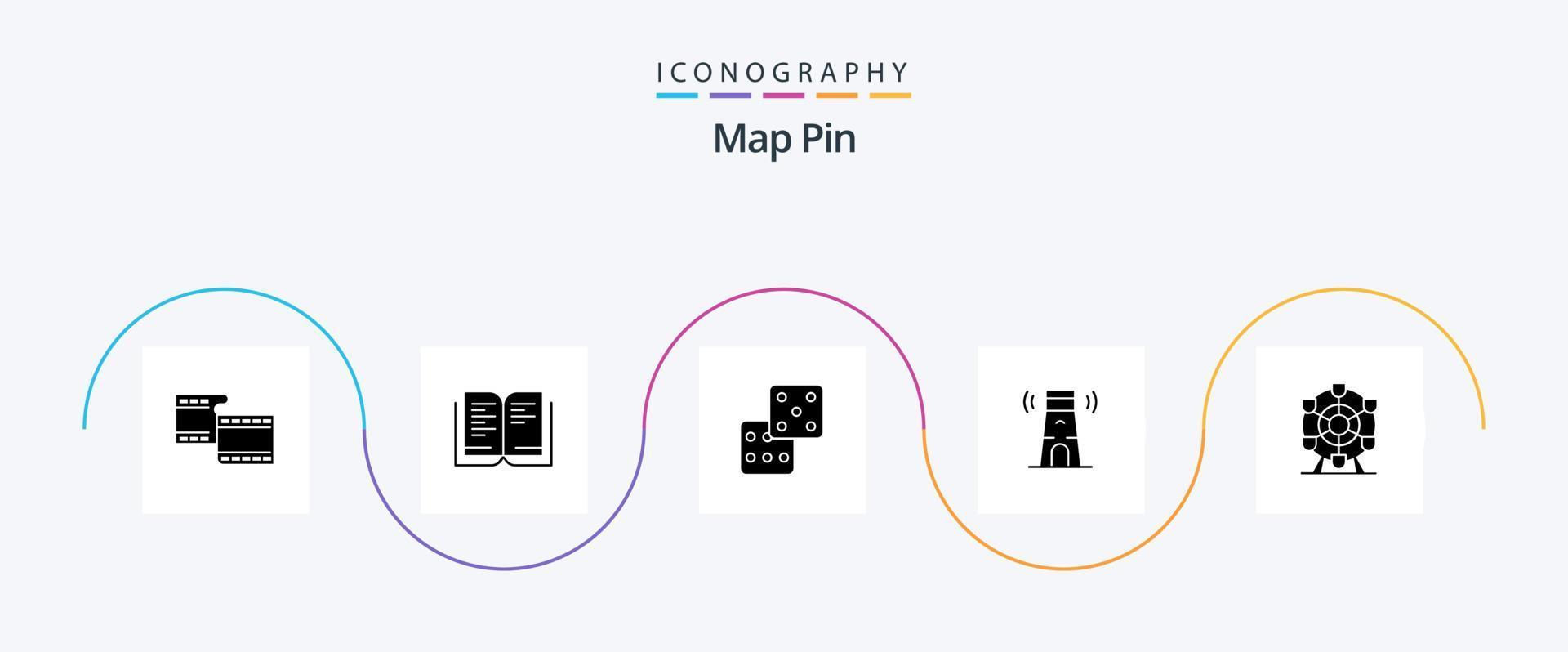 kaart pin glyph 5 icoon pak inclusief . wiel. gokken. park. toren vector