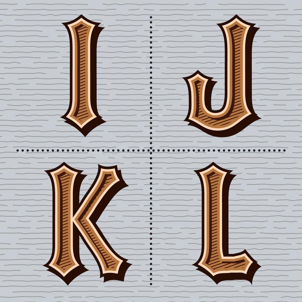 alfabet western brieven wijnoogst ontwerp vector i, j, k, l
