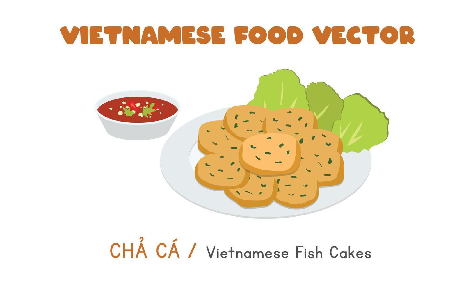 Vietnamees gegrild vis koekjes of vis cakes vlak vector ontwerp. cha ca clip art tekenfilm stijl. Aziatisch voedsel. Vietnamees keuken