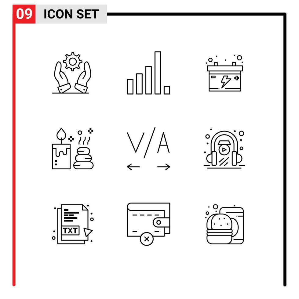 pak van 9 modern contouren tekens en symbolen voor web afdrukken media zo net zo aan het leren e aan het leren accu tekst kaars bewerkbare vector ontwerp elementen