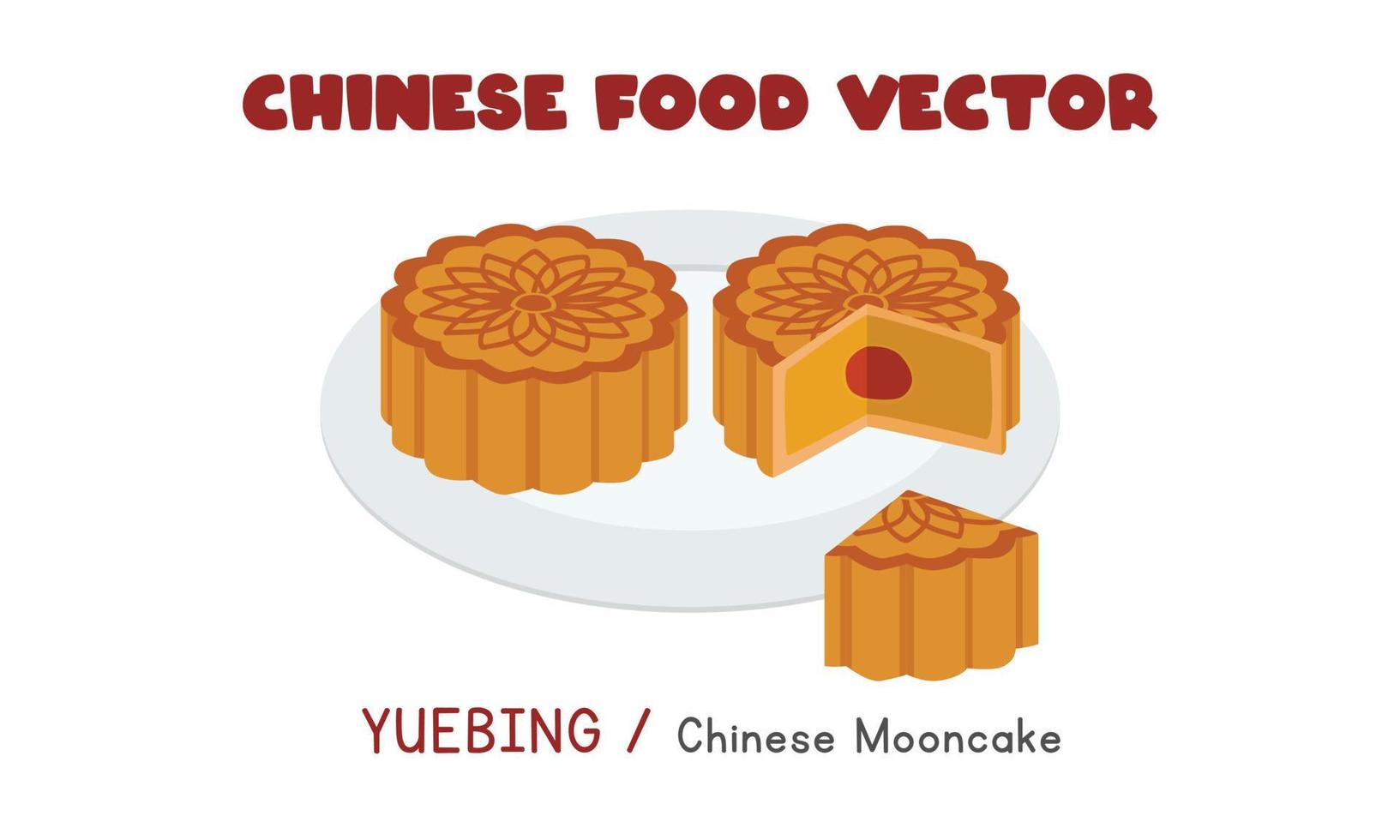 Chinese yuebing - Chinese mooncake gebakken vlak vector ontwerp illustratie, clip art tekenfilm stijl. Aziatisch voedsel. Chinese keuken. Chinese voedsel