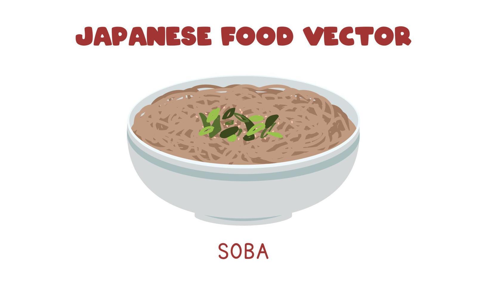 Japans soba noodle soep kom vlak vector ontwerp illustratie, clip art tekenfilm stijl. Aziatisch voedsel. Japans keuken. Japans voedsel