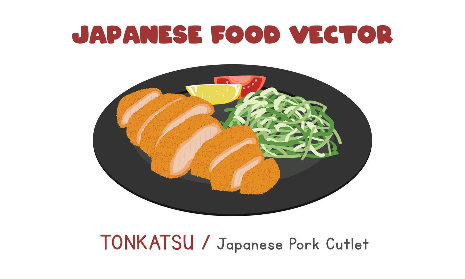 Japans tonkatsu - Japans varkensvlees kotelet krokant vlak vector ontwerp illustratie, clip art tekenfilm stijl. Aziatisch voedsel. Japans keuken. Japans voedsel